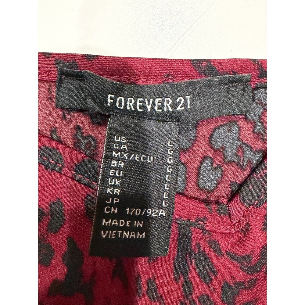 Forever 21 Womens Burgundy Leopard Print Satin V-Neck Camisole Cami Top Large - Picture 4 of 6